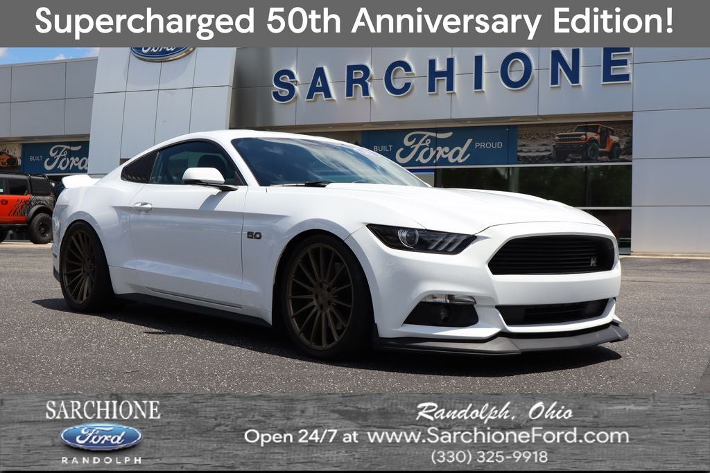 2015 Ford Mustang GT Premium 50th Anniversary in Oxford White — front three-quarter view