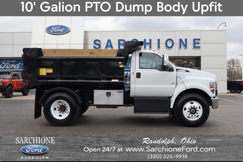 2025 Ford F-650SD DRW w/10' Galion PTO Dump Body in Oxford White — front three-quarter view