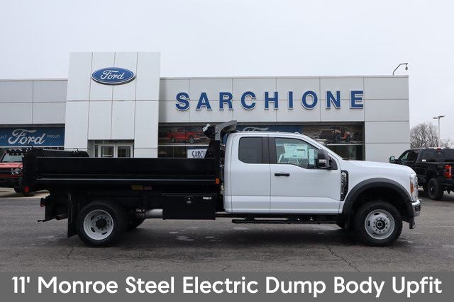 2026 Ford F-550SD XL DRW w/11' Monroe Steel Electric Dump Body in Oxford White — front three-quarter view