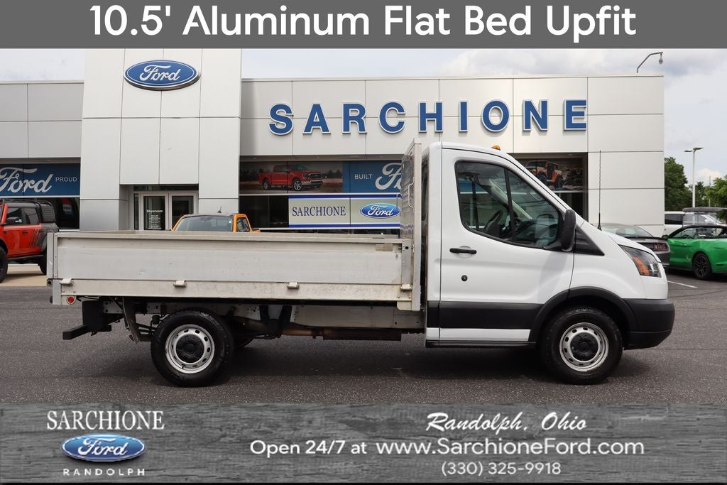 2019 Ford Transit-250 SRW C/C w/10.5' Aluminum Flat Bed in Oxford White — front three-quarter view