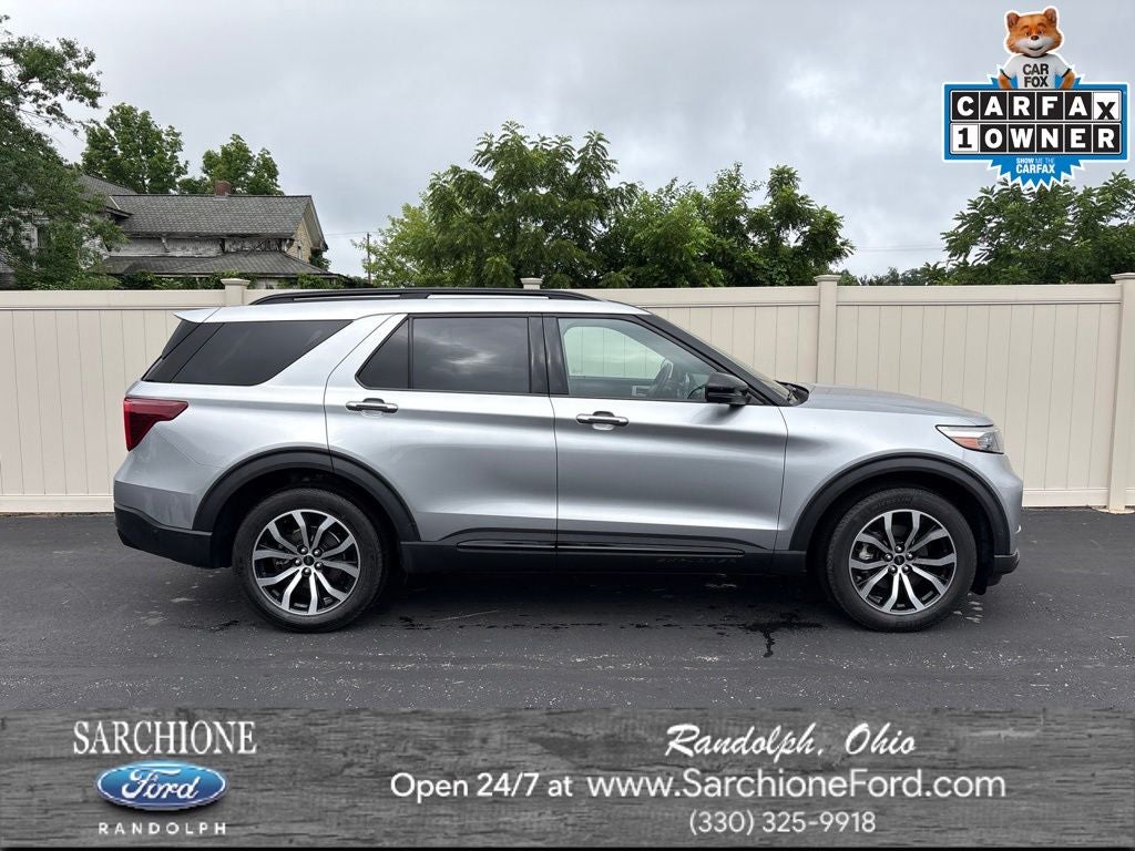 2020 Ford Explorer ST in Iconic Silver Metallic — front three-quarter view