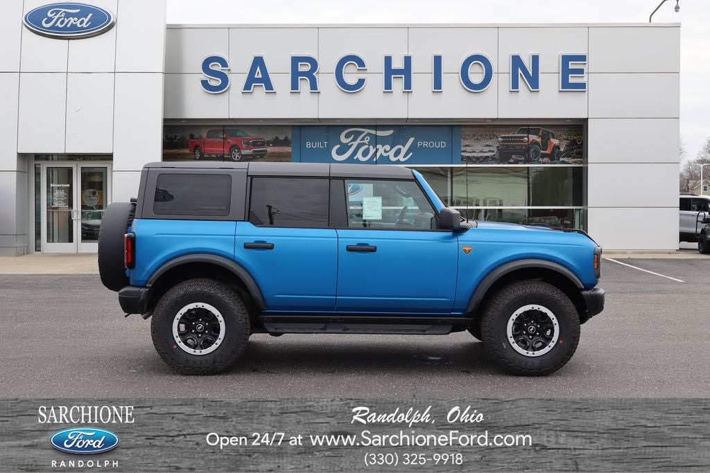 2026 Ford Bronco Badlands in Velocity Blue Metallic — front three-quarter view