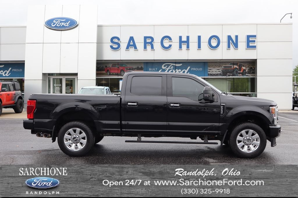 2020 Ford F-250SD Platinum in Agate Black Metallic — front three-quarter view