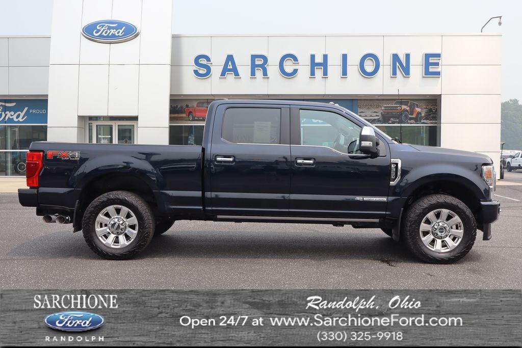 2022 Ford F-350SD Platinum in Antimatter Blue Metallic — front three-quarter view
