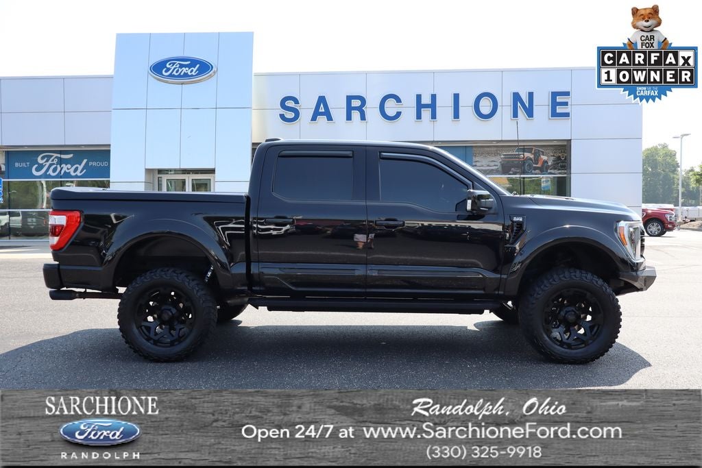 2022 Ford F-150 Lariat Black Ops in Agate Black Metallic — front three-quarter view