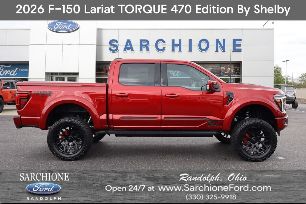 2026 Ford F-150 Lariat TORQUE 470 Edition By Shelby in Ruby Red Metallic Tinted Clearcoat — front three-quarter view