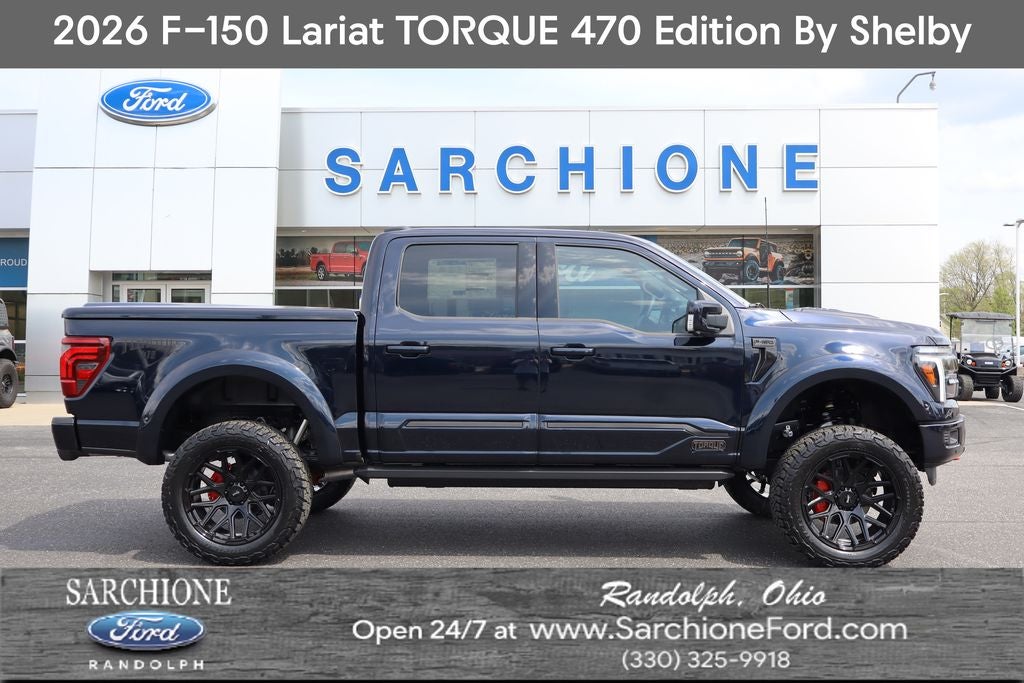 2026 Ford F-150 Lariat TORQUE 470 Edition By Shelby in Antimatter Blue Metallic — front three-quarter view