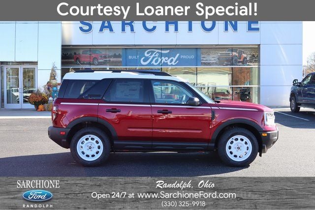 2025 Ford Bronco Sport Heritage in Ruby Red Metallic Tinted Clearcoat — front three-quarter view